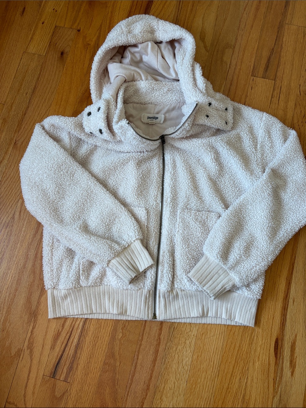porridge Cream Sherpa Zip-Up Hoodie for Kids